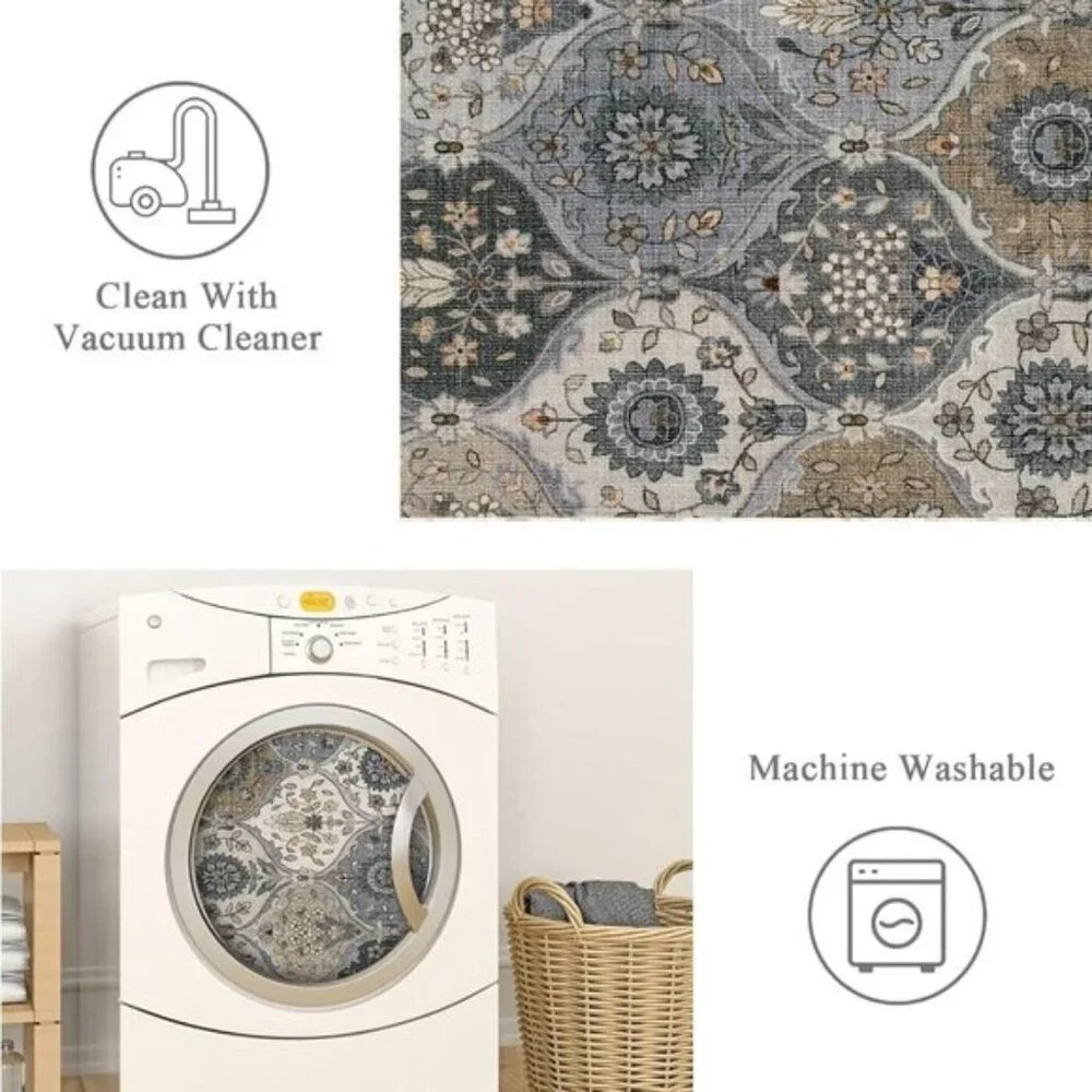 New 3x5 Moroccan Trellis Washable Rug Non-Slip Carpet for Home, Room & Entryway